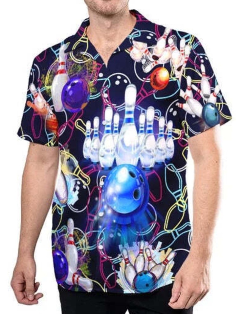 Men's Navy Bowling Print Short-Sleeve Shirt